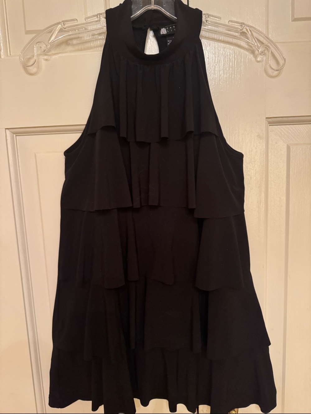 Carole Little Black Halter Ruffle Top